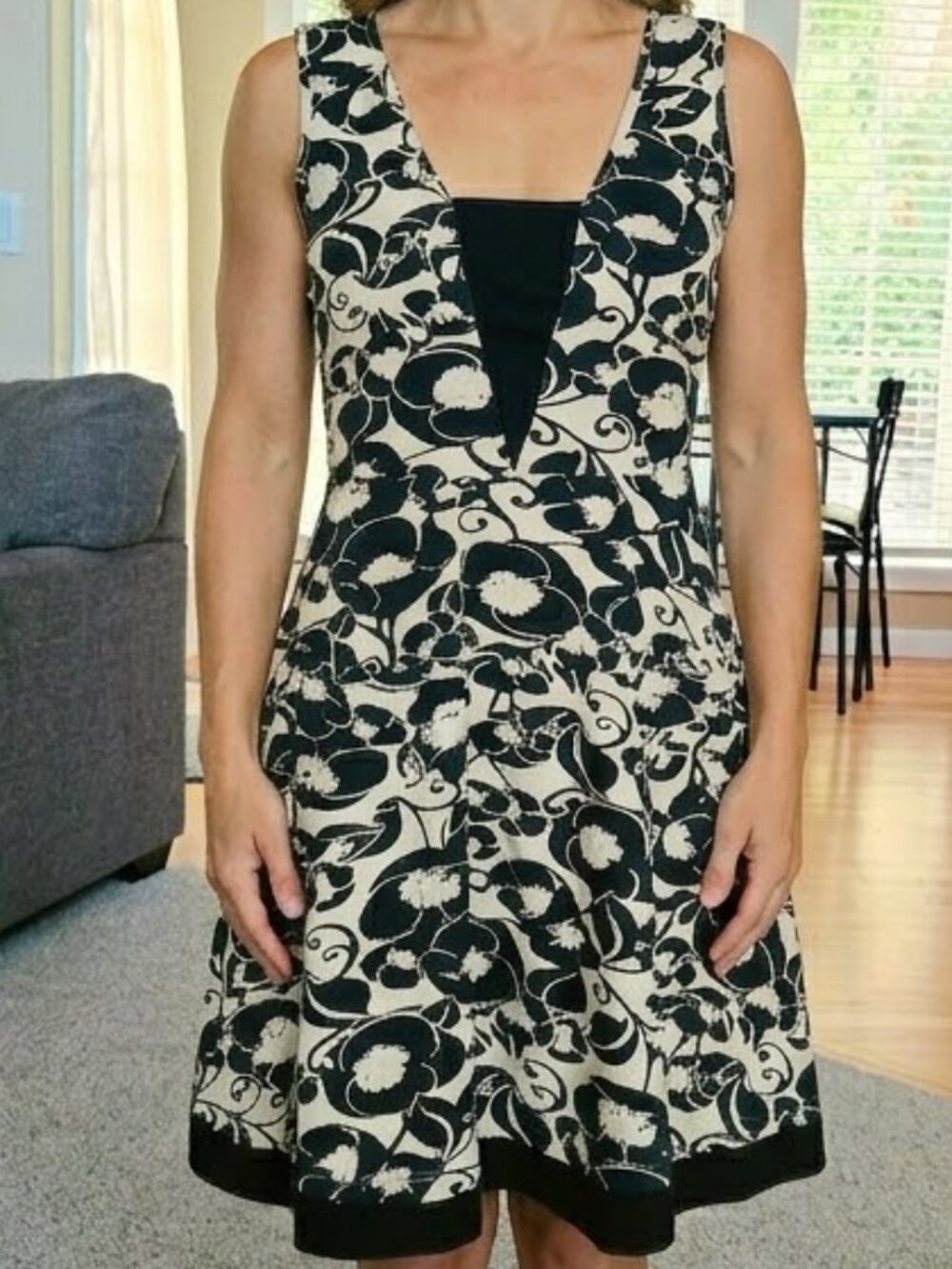 Effie's Heart sz Medium black /cream fit and flare floral print sleeveless dress